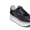 Women's Black Super Platform Sneakers LIU JO Maxi Wonder Plus 02 Bis in Suede with Python-Effect Inserts
