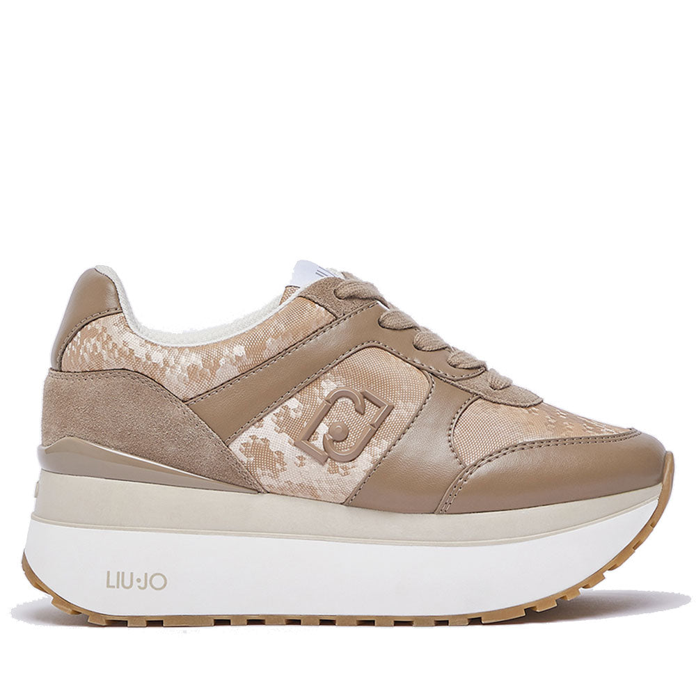 Sneakers Super Platform Donna LIU JO Maxi Wonder Plus 02 Bis in Suede e Inserti Effetto Pitone Beige