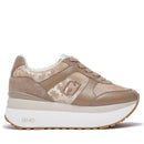 Women's Beige Super Platform Sneakers LIU JO Maxi Wonder Plus 02 Bis in Suede with Python-Effect Inserts