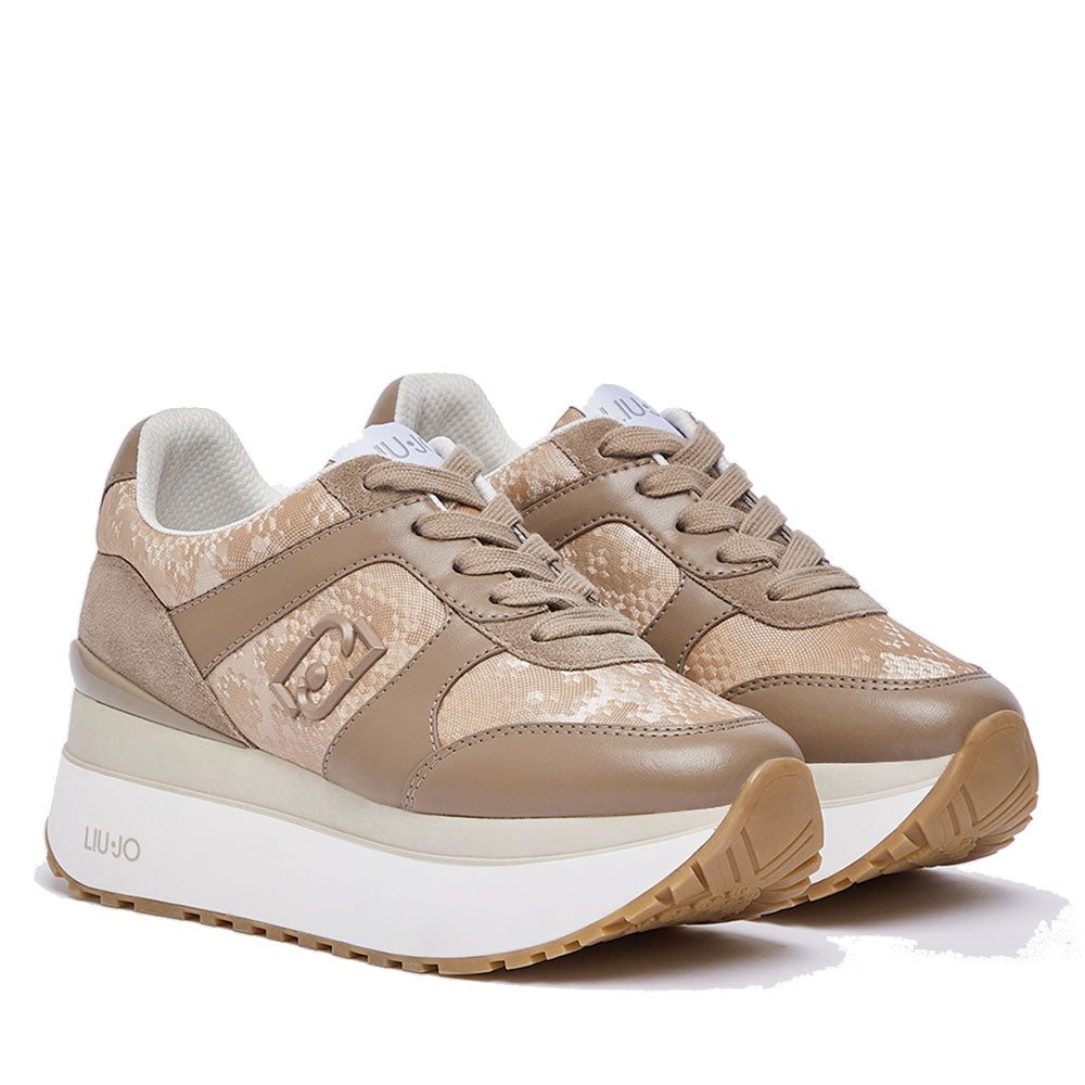 Sneakers Super Platform Donna LIU JO Maxi Wonder Plus 02 Bis in Suede e Inserti Effetto Pitone Beige