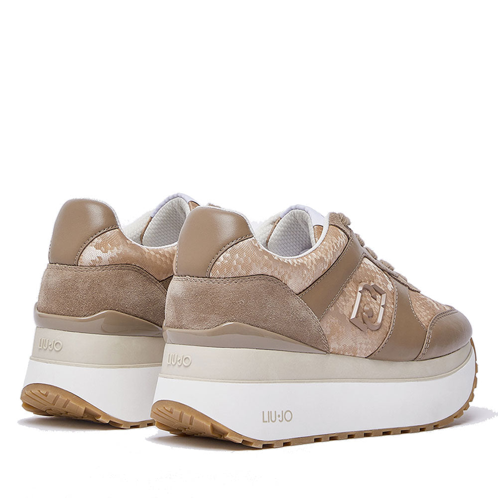 Women's Beige Super Platform Sneakers LIU JO Maxi Wonder Plus 02 Bis in Suede with Python-Effect Inserts
