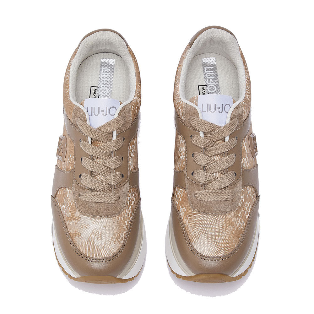 Women's Beige Super Platform Sneakers LIU JO Maxi Wonder Plus 02 Bis in Suede with Python-Effect Inserts