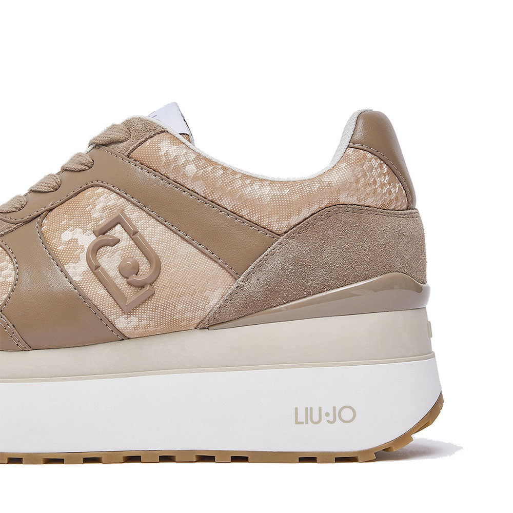 Women's Beige Super Platform Sneakers LIU JO Maxi Wonder Plus 02 Bis in Suede with Python-Effect Inserts