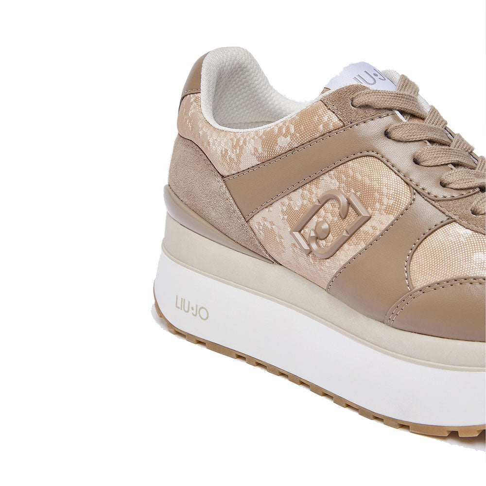 Women's Beige Super Platform Sneakers LIU JO Maxi Wonder Plus 02 Bis in Suede with Python-Effect Inserts