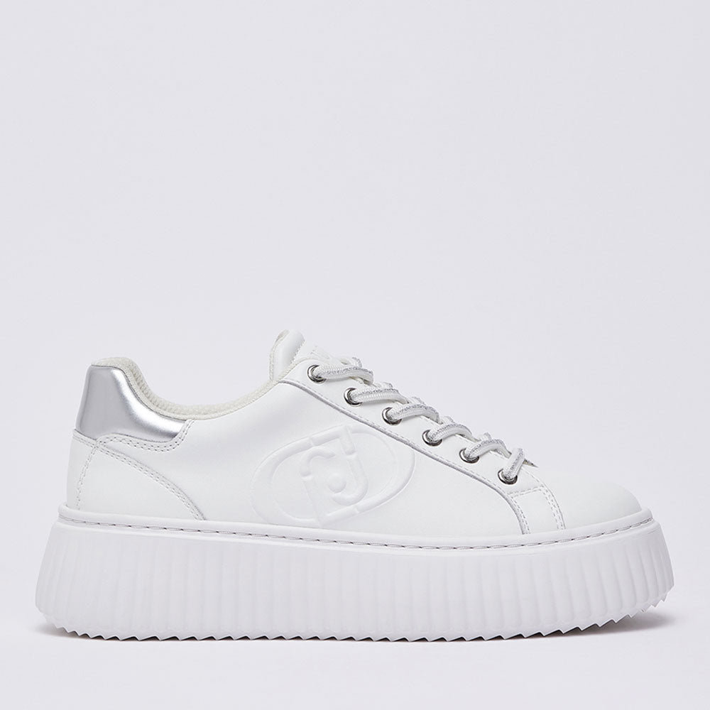 Sneakers Platform LIU JO Elodie 01 in Pelle Bianca con Maxi Logo Embossed