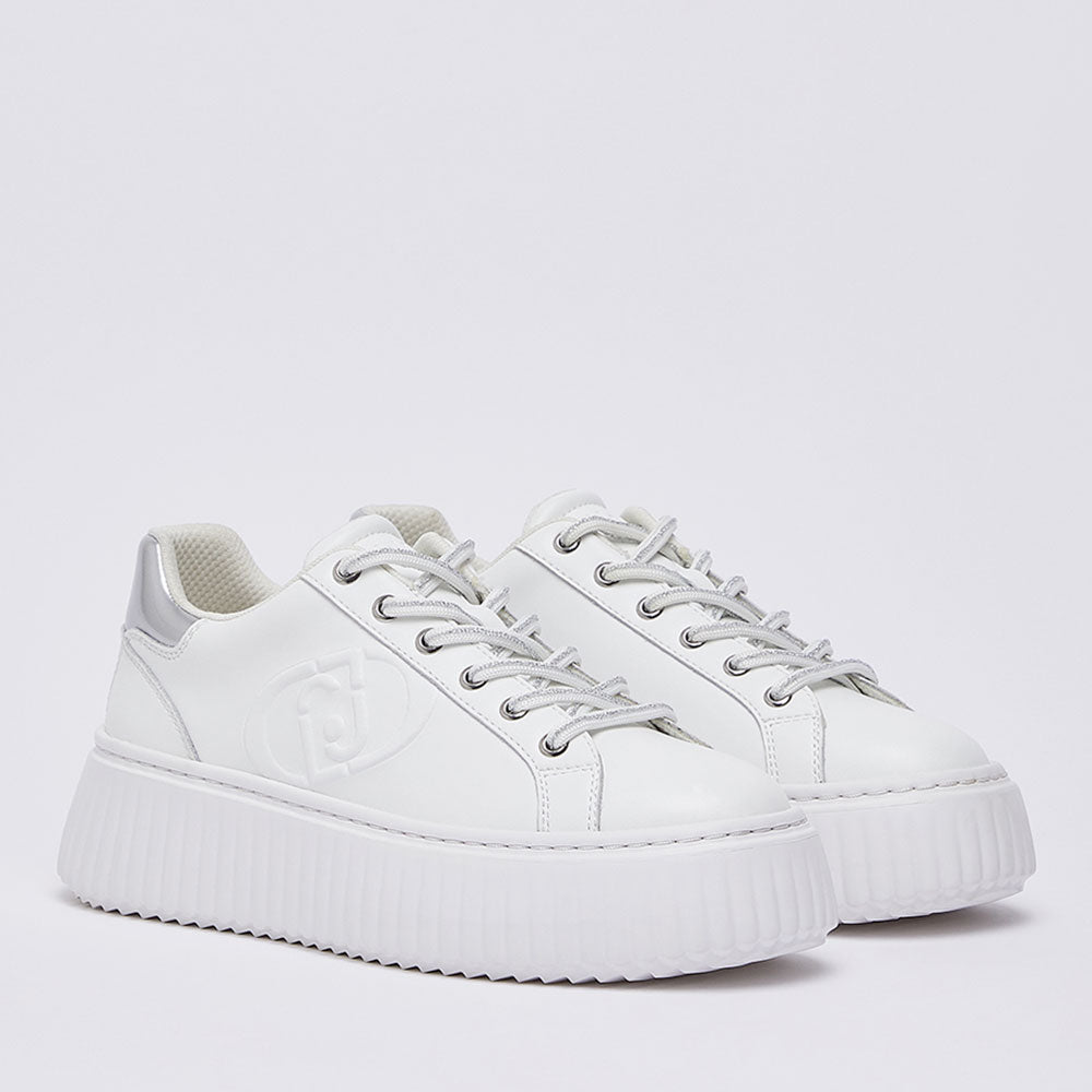Sneakers Platform LIU JO Elodie 01 in Pelle Bianca con Maxi Logo Embossed
