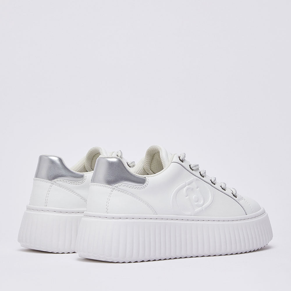 Sneakers Platform LIU JO Elodie 01 in Pelle Bianca con Maxi Logo Embossed
