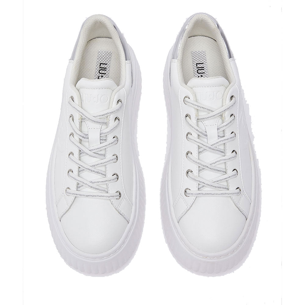 Sneakers Platform LIU JO Elodie 01 in Pelle Bianca con Maxi Logo Embossed