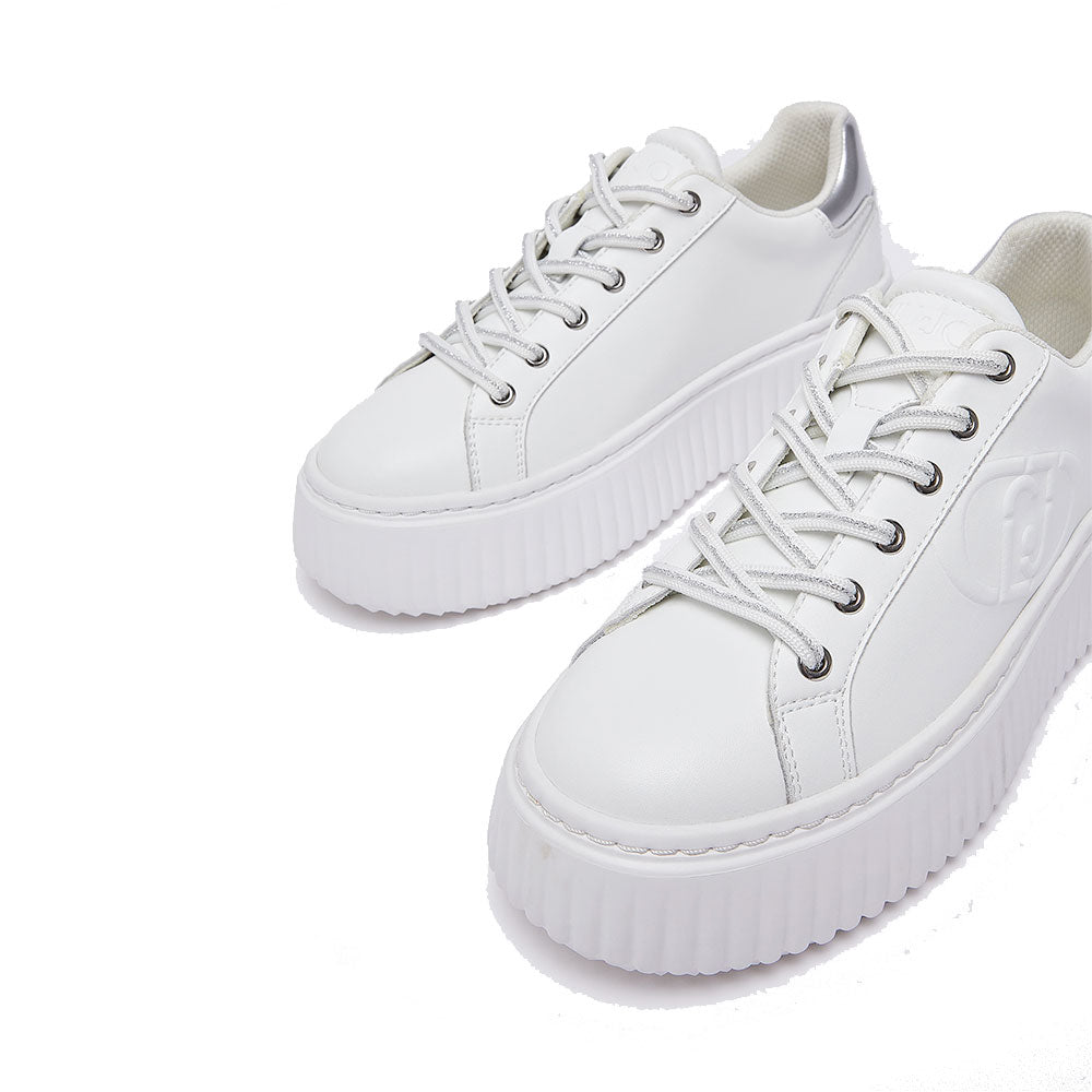 Sneakers Platform LIU JO Elodie 01 in Pelle Bianca con Maxi Logo Embossed