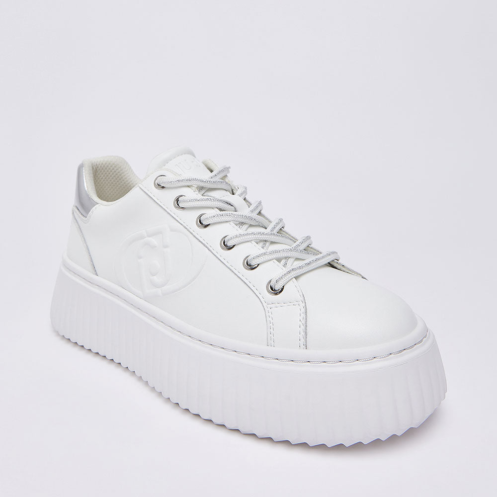 Sneakers Platform LIU JO Elodie 01 in Pelle Bianca con Maxi Logo Embossed