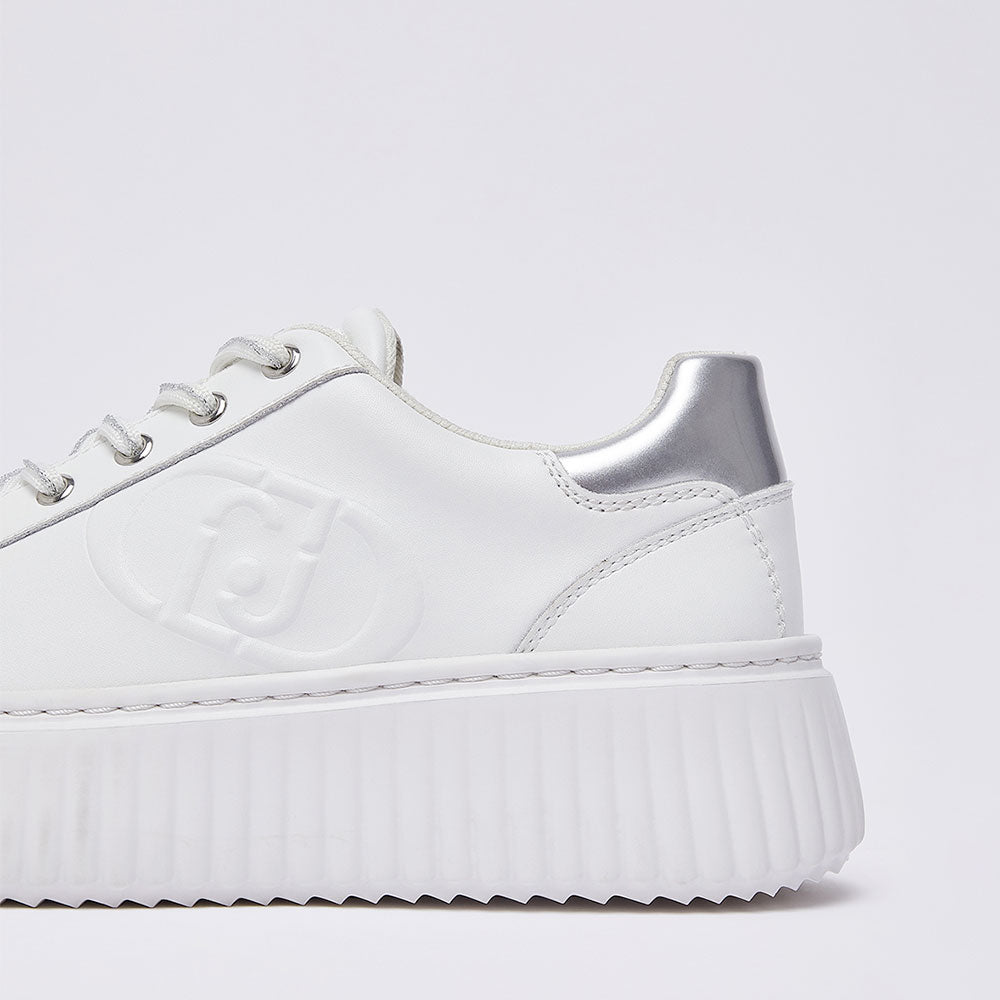 Sneakers Platform LIU JO Elodie 01 in Pelle Bianca con Maxi Logo Embossed