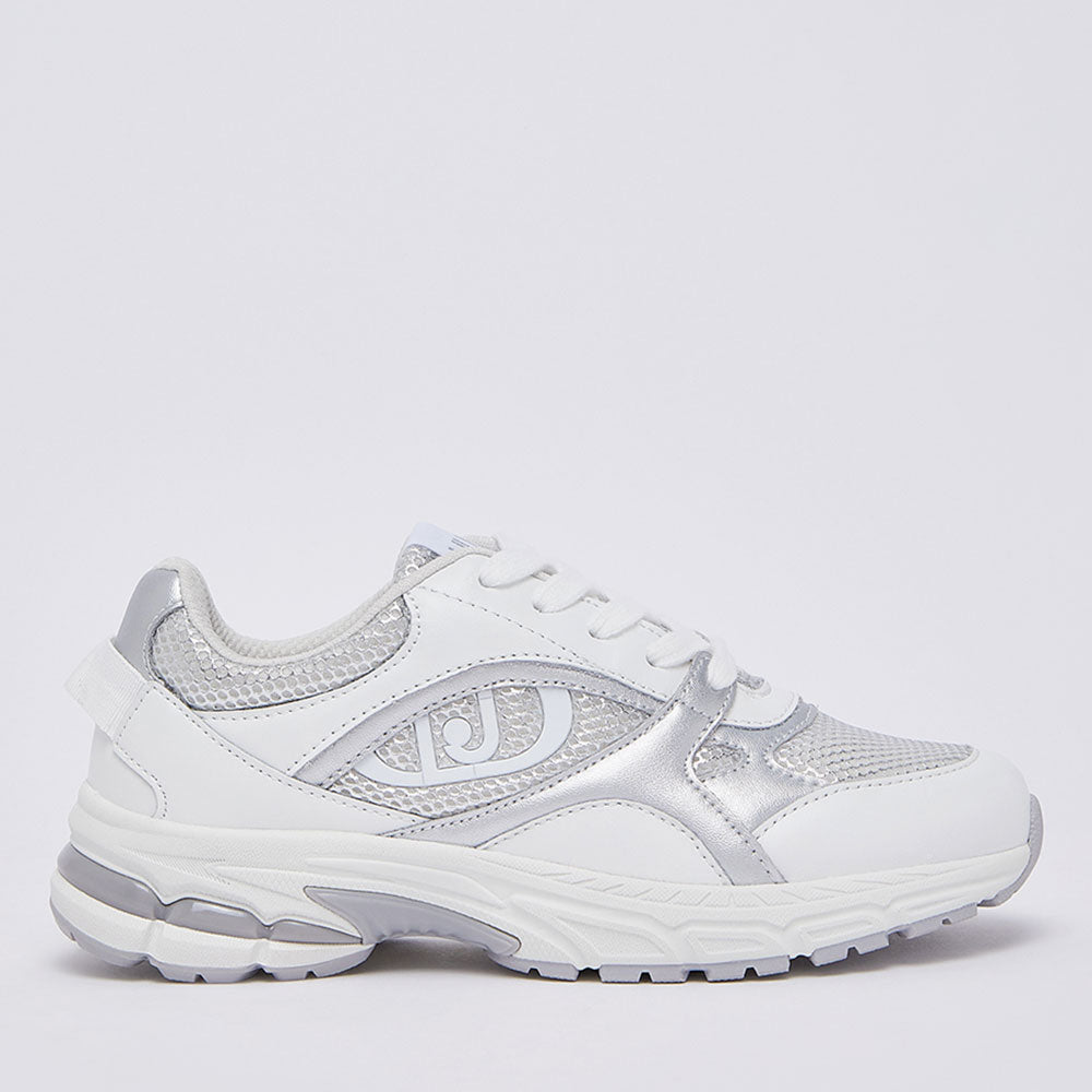 Sneakers Donna LIU JO Trixie 01 in Mesh Metalizzato Bianco e Inserti Laminati