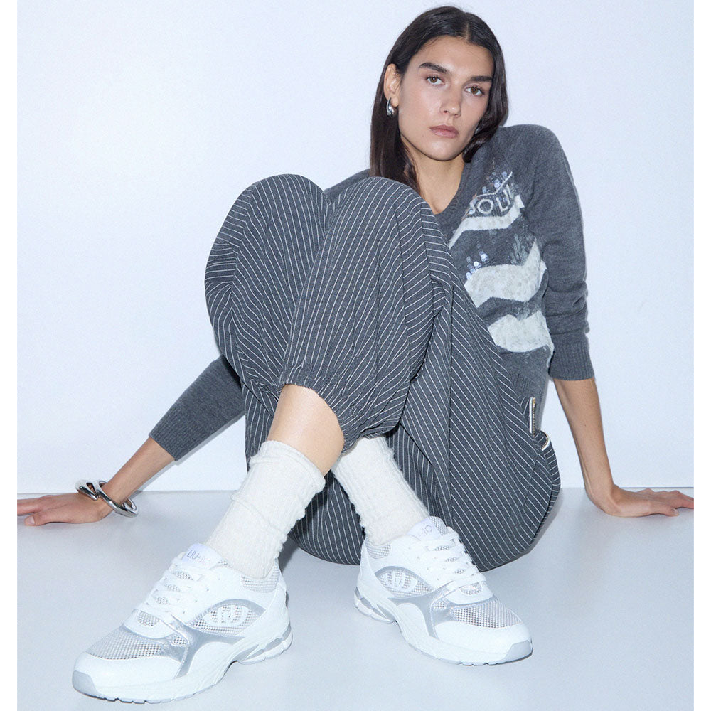 Sneakers Donna LIU JO Trixie 01 in Mesh Metalizzato Bianco e Inserti Laminati