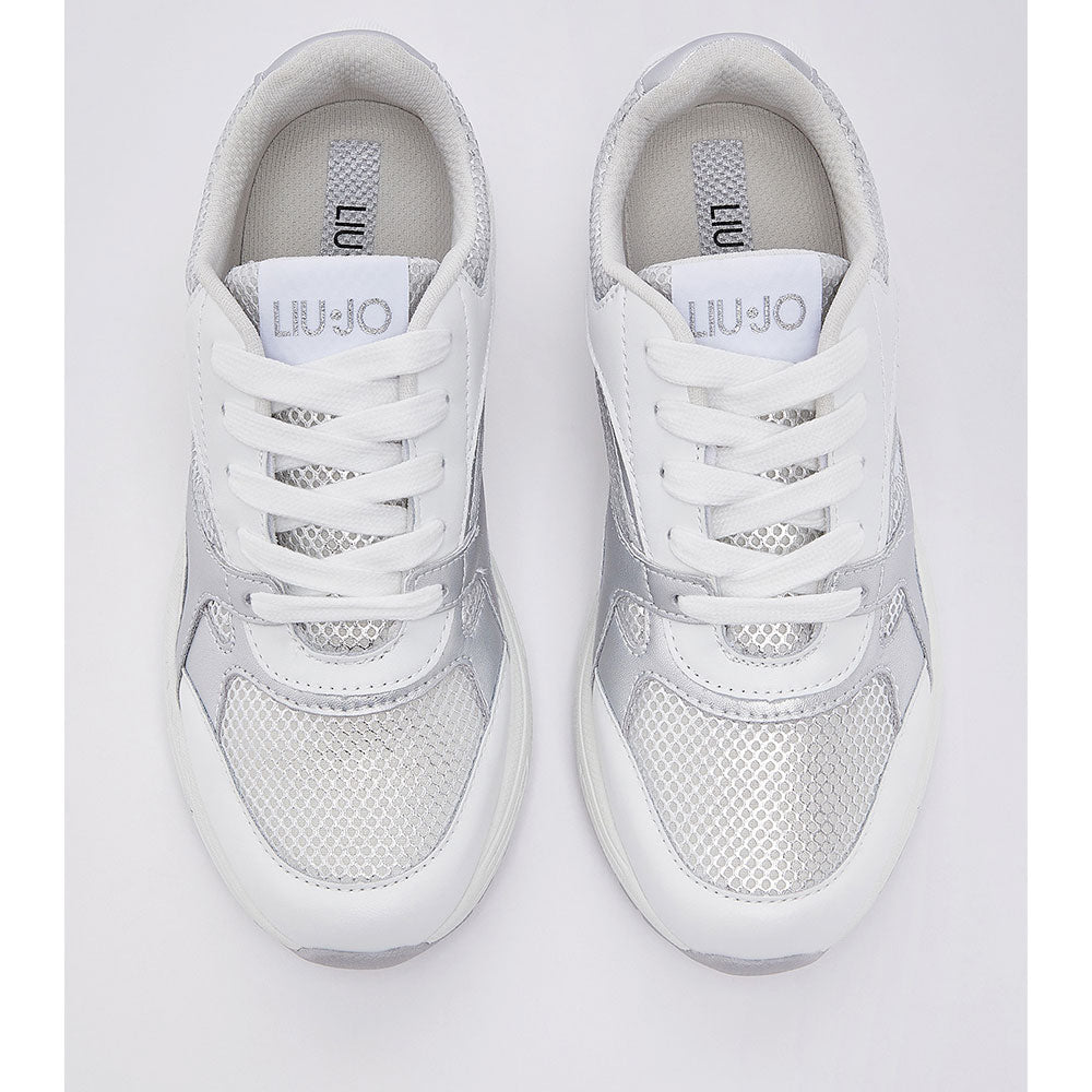 Sneakers Donna LIU JO Trixie 01 in Mesh Metalizzato Bianco e Inserti Laminati