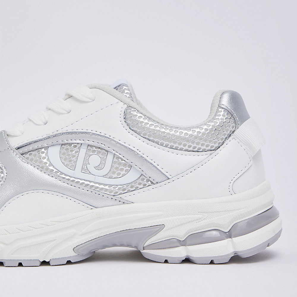 Sneakers Donna LIU JO Trixie 01 in Mesh Metalizzato Bianco e Inserti Laminati