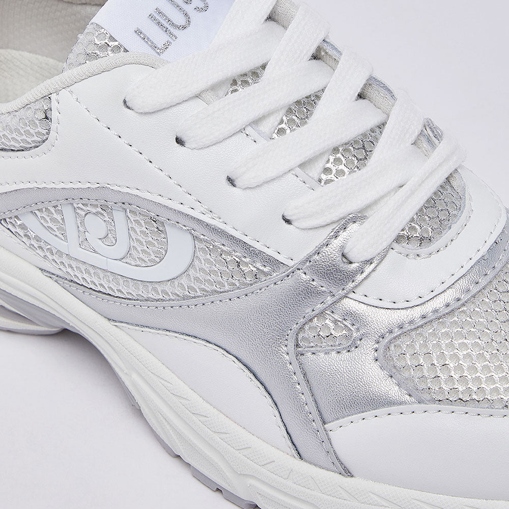 Sneakers Donna LIU JO Trixie 01 in Mesh Metalizzato Bianco e Inserti Laminati