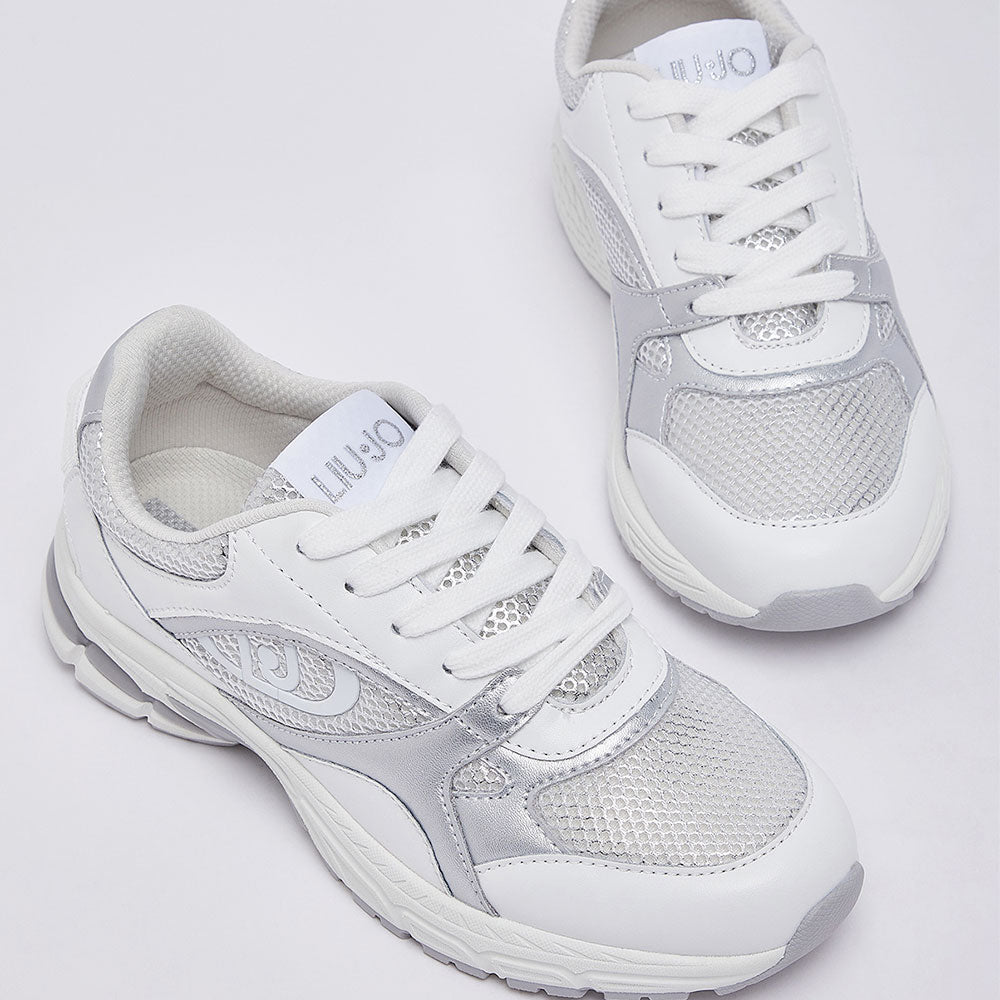 Sneakers Donna LIU JO Trixie 01 in Mesh Metalizzato Bianco e Inserti Laminati