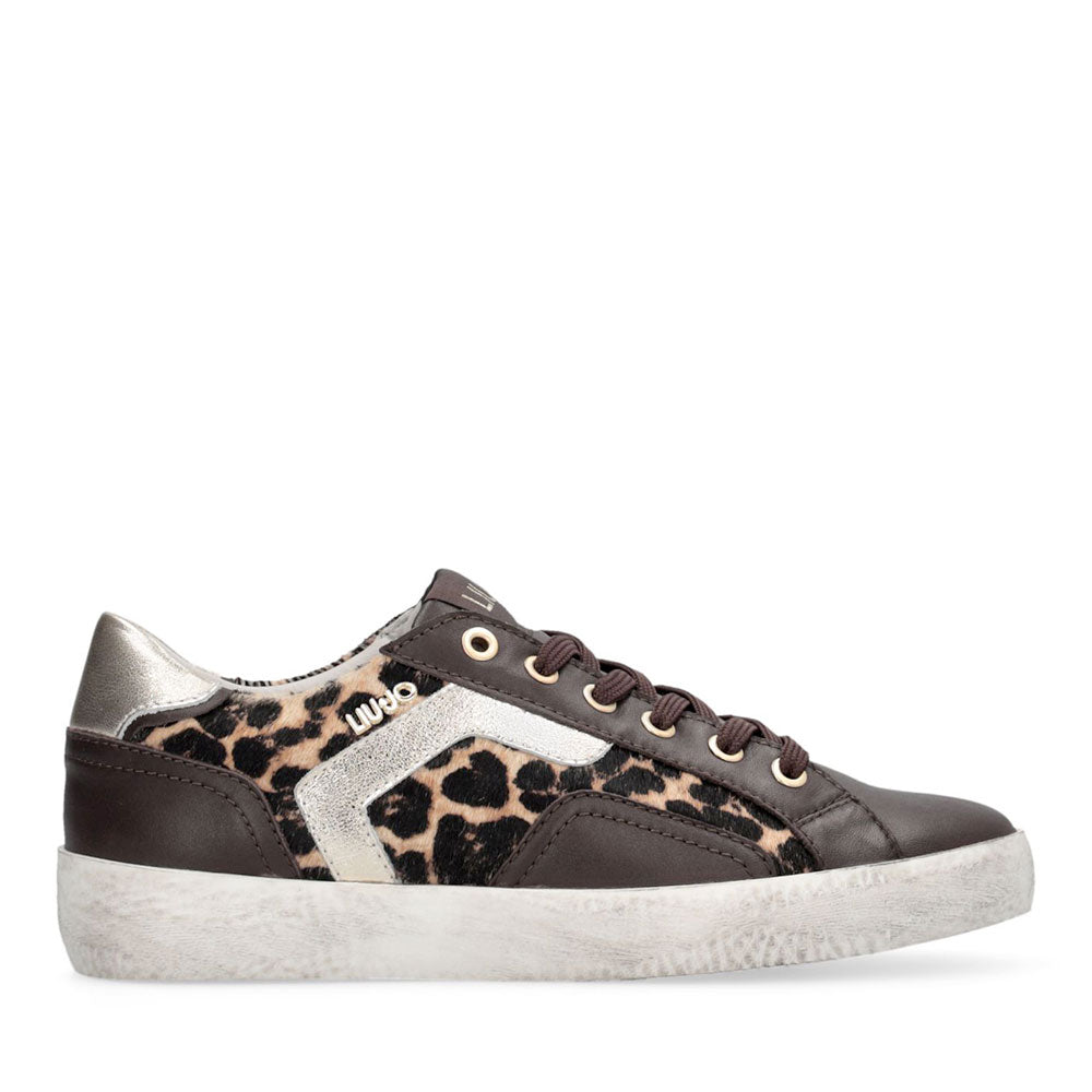 Sneakers Donna LIU JO Miley C 01 in Pelle color Moka e Inserto in Cavallino Leopardato