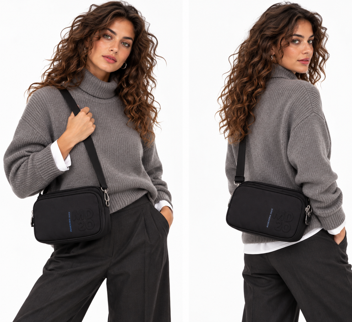 Women's Black Fabric Camera Crossbody Bag MANDARINA DUCK MD20