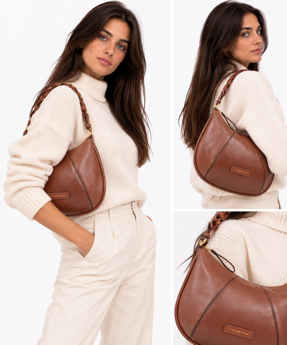 Borsa Donna Hobo con Tracolla THE BRIDGE linea Brigida in Pelle Marrone