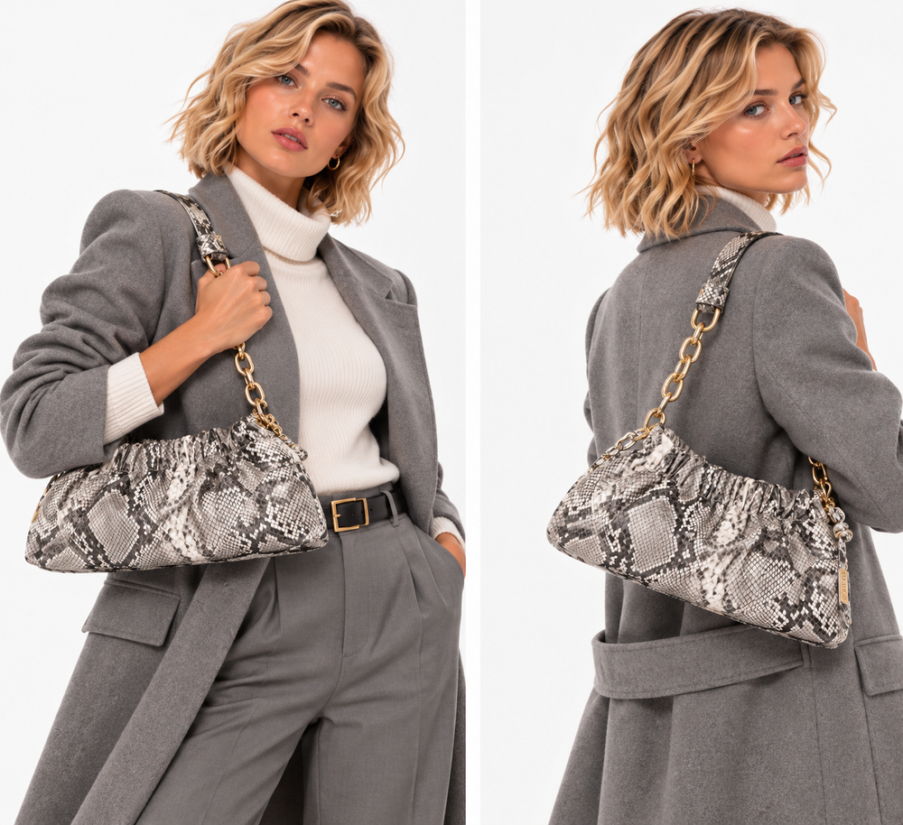 Borsa Donna a Spalla con Tracolla VALENTINO BAGS linea Lumira Colore Pitone - Roccia