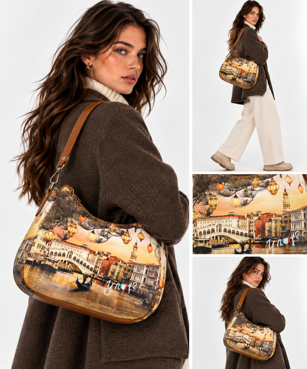 Borsa Donna Hobo Bag Y NOT YES-629 stampa Christmas Venice