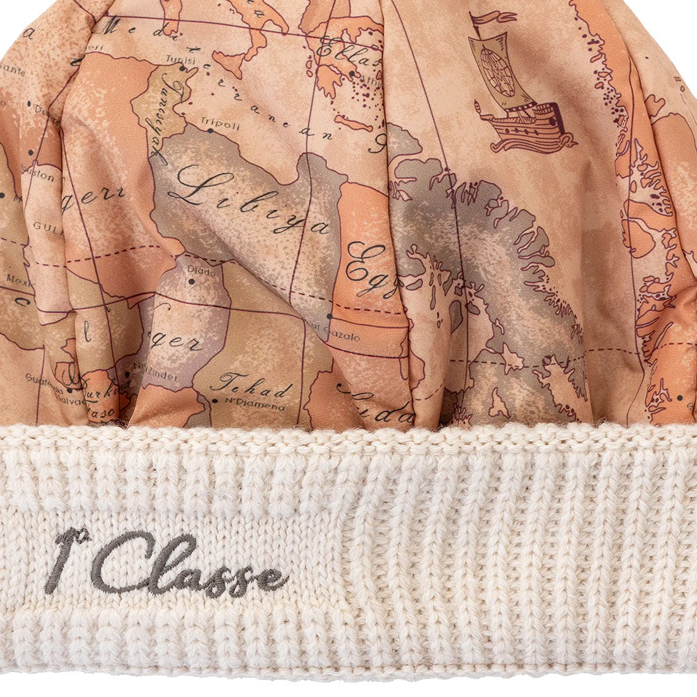 Berretto Donna 1A Classe Alviero Martini in Nylon stampa Geo Classic e Risvolto Panna C056