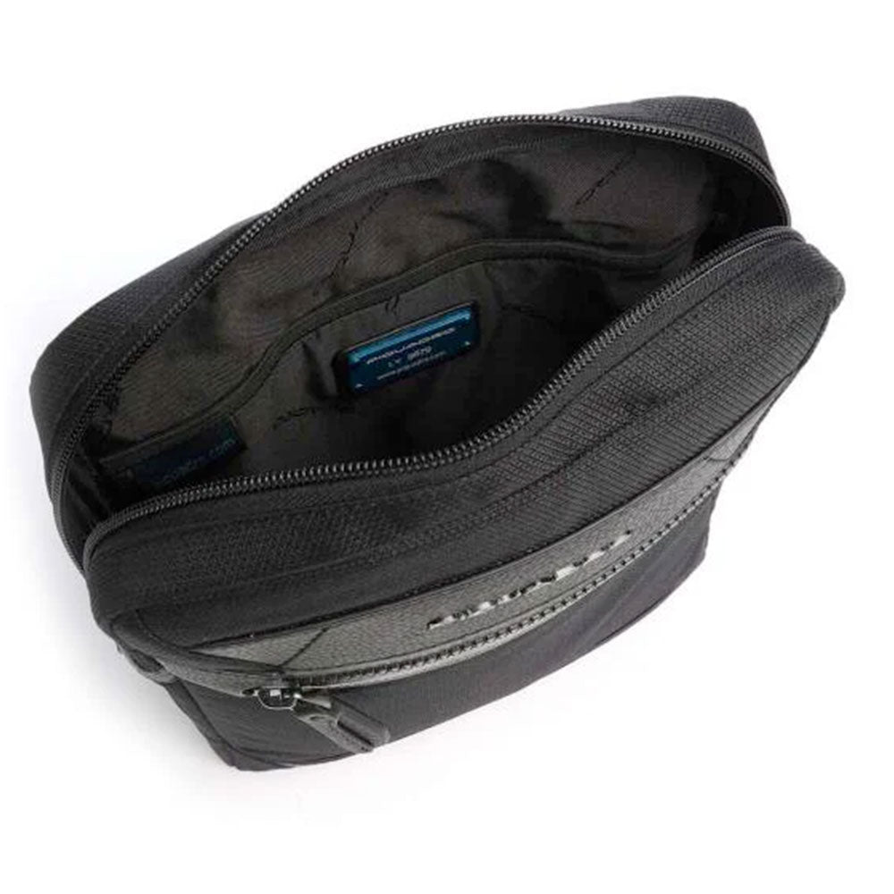 Men's Black Fabric and Leather Shoulder Bag PIQUADRO Trakai with iPad Compartment - CA1816W109