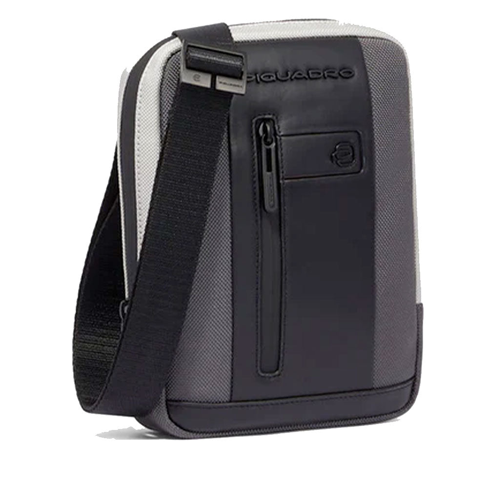 Borsello Uomo Porta iPad Mini PIQUADRO linea Brief 2 in Tessuto e Pelle Colore Grigio - Nero -CA3084BR2S