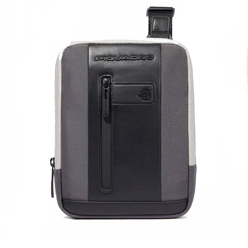 Borsello Uomo Porta iPad Mini PIQUADRO linea Brief 2 in Tessuto e Pelle Colore Grigio - Nero -CA3084BR2S