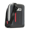 Piquadro Umhängetasche aus grauem und schwarzem Leder mit iPad®mini-Halter – CA3084UB00 Urban Line