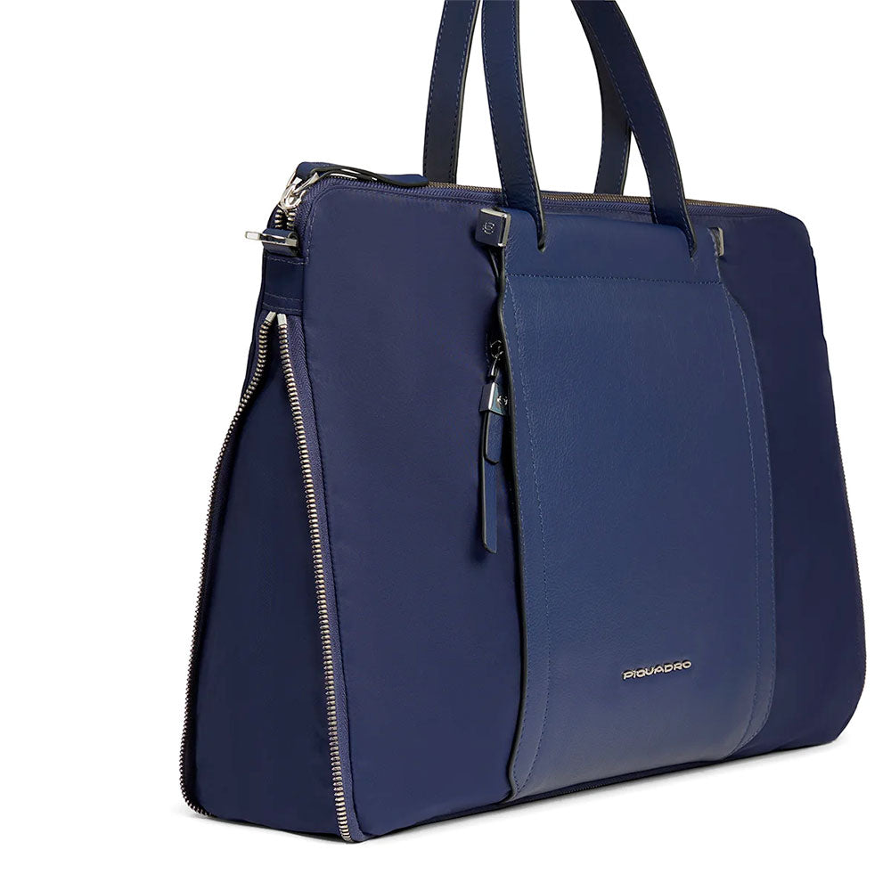 Borsa Donna da Lavoro PIQUADRO linea Circle in Pelle e Tessuto Riciclato Blu - CA4021W92T