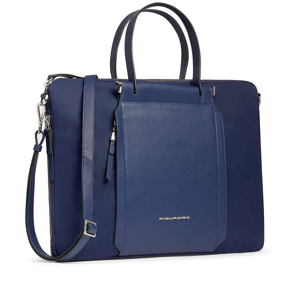 Borsa Donna da Lavoro PIQUADRO linea Circle in Pelle e Tessuto Riciclato Blu - CA4021W92T