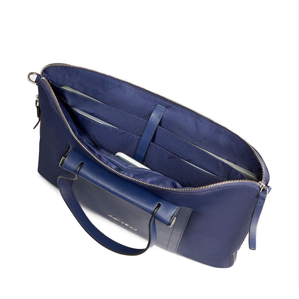 Borsa Donna da Lavoro PIQUADRO linea Circle in Pelle e Tessuto Riciclato Blu - CA4021W92T