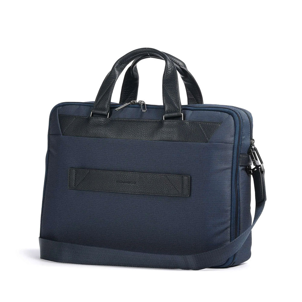 PIQUADRO 15,6" Laptop- und iPad-Aktentasche aus blauem Stoff und Leder, Trakai-Linie – CA5528W109