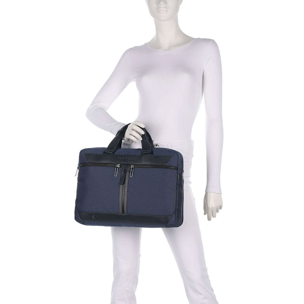 PIQUADRO 15,6" Laptop- und iPad-Aktentasche aus blauem Stoff und Leder, Trakai-Linie – CA5528W109