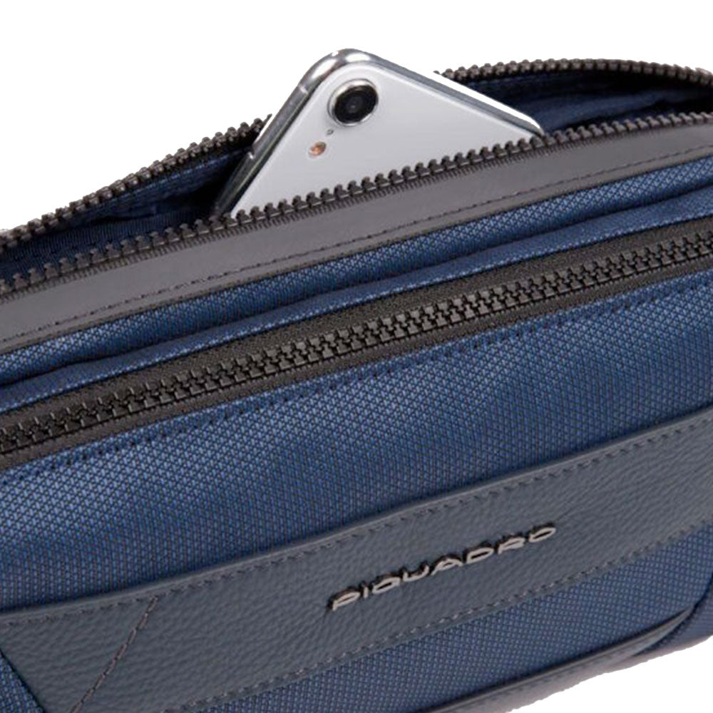 Marsupio Uomo PIQUADRO in Tessuto e Pelle Blu Linea Trakai - CA5529W109