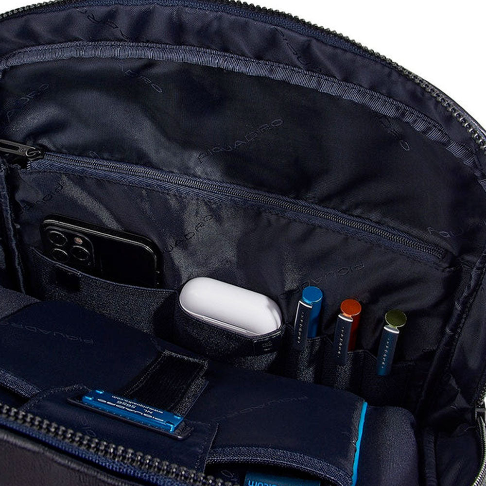 PIQUADRO Zaino Uomo Porta Pc 14" e IPad  In Pelle Blu Linea Blue Square - CA5575B2V