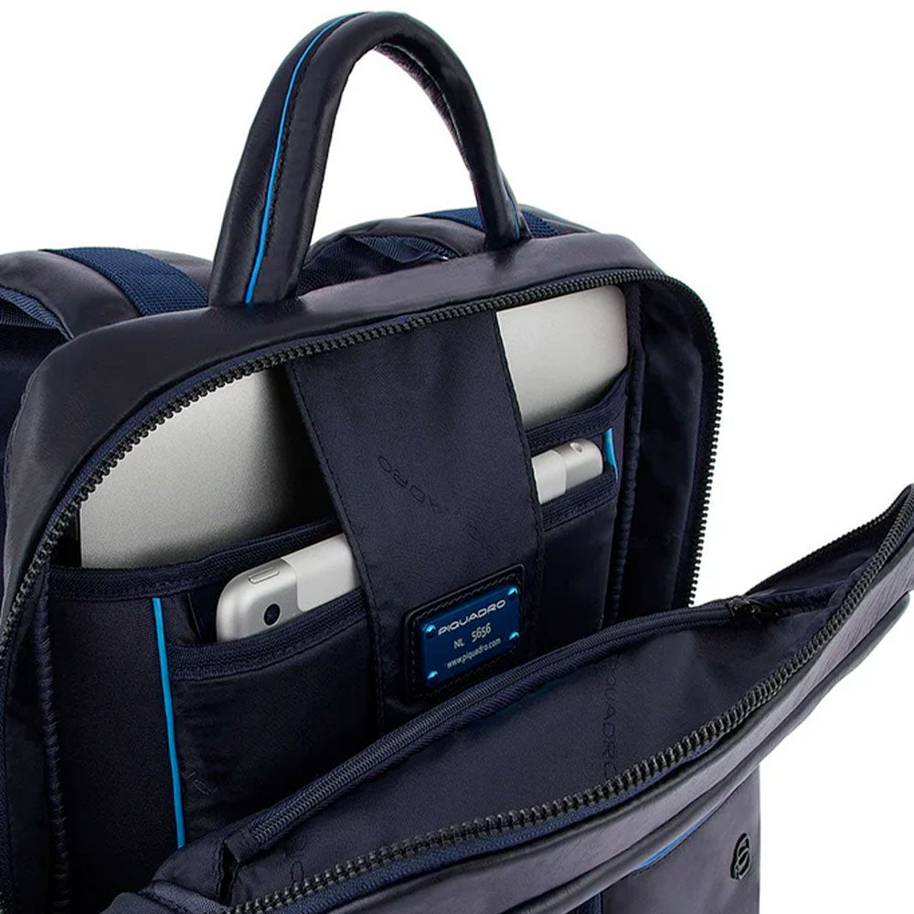 PIQUADRO Zaino Uomo Porta Pc 14" e IPad  In Pelle Blu Linea Blue Square - CA5575B2V