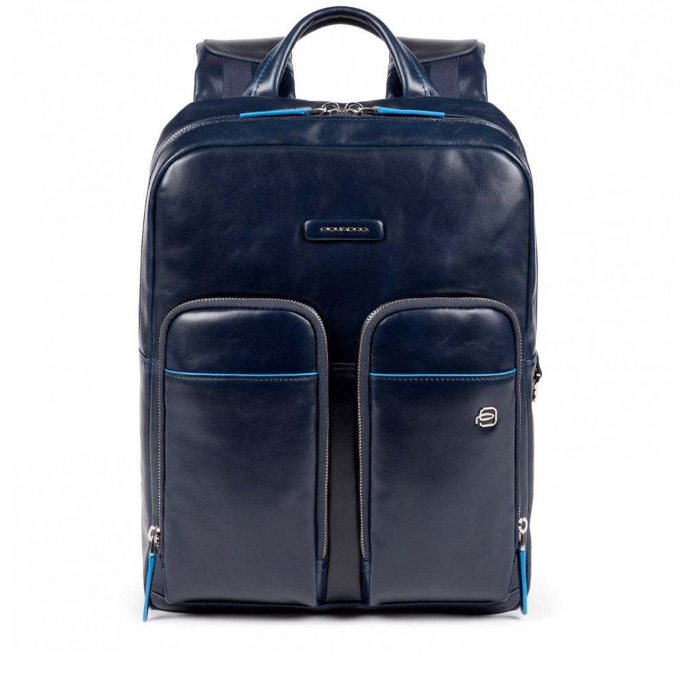 PIQUADRO Zaino Uomo Porta Pc 14" e IPad  In Pelle Blu Linea Blue Square - CA5575B2V