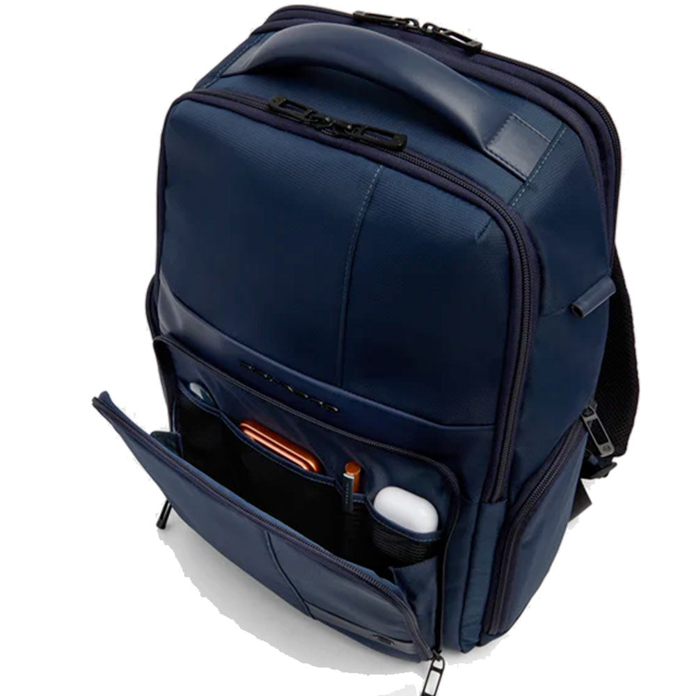 PIQUADRO Rucksack mit Laptopfach 15,6 Zoll aus Stoff und Leder in Blau Modell Wollem - CA6239W129
