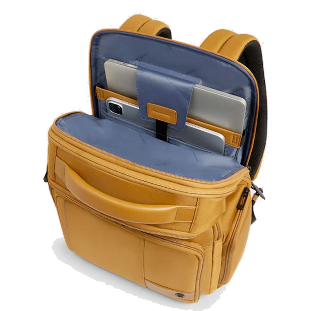 PIQUADRO Rucksack mit Laptopfach 15,6 Zoll aus Stoff und Leder in Gelb Modell Wollem - CA6239W129