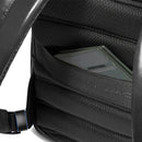 PIQUADRO Herrenrucksack, erweiterbar, mit 14"-Laptopfach, aus schwarzem Leder, Blue-Square-Linie – CA6311B2