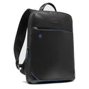 PIQUADRO Herrenrucksack, erweiterbar, mit 14"-Laptopfach, aus schwarzem Leder, Blue-Square-Linie – CA6311B2