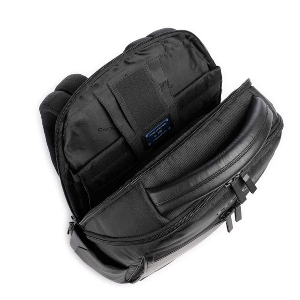 PIQUADRO Rucksack mit Laptopfach 14 Zoll aus Stoff und Leder in Schwarz Modell Orion - CA6620S136