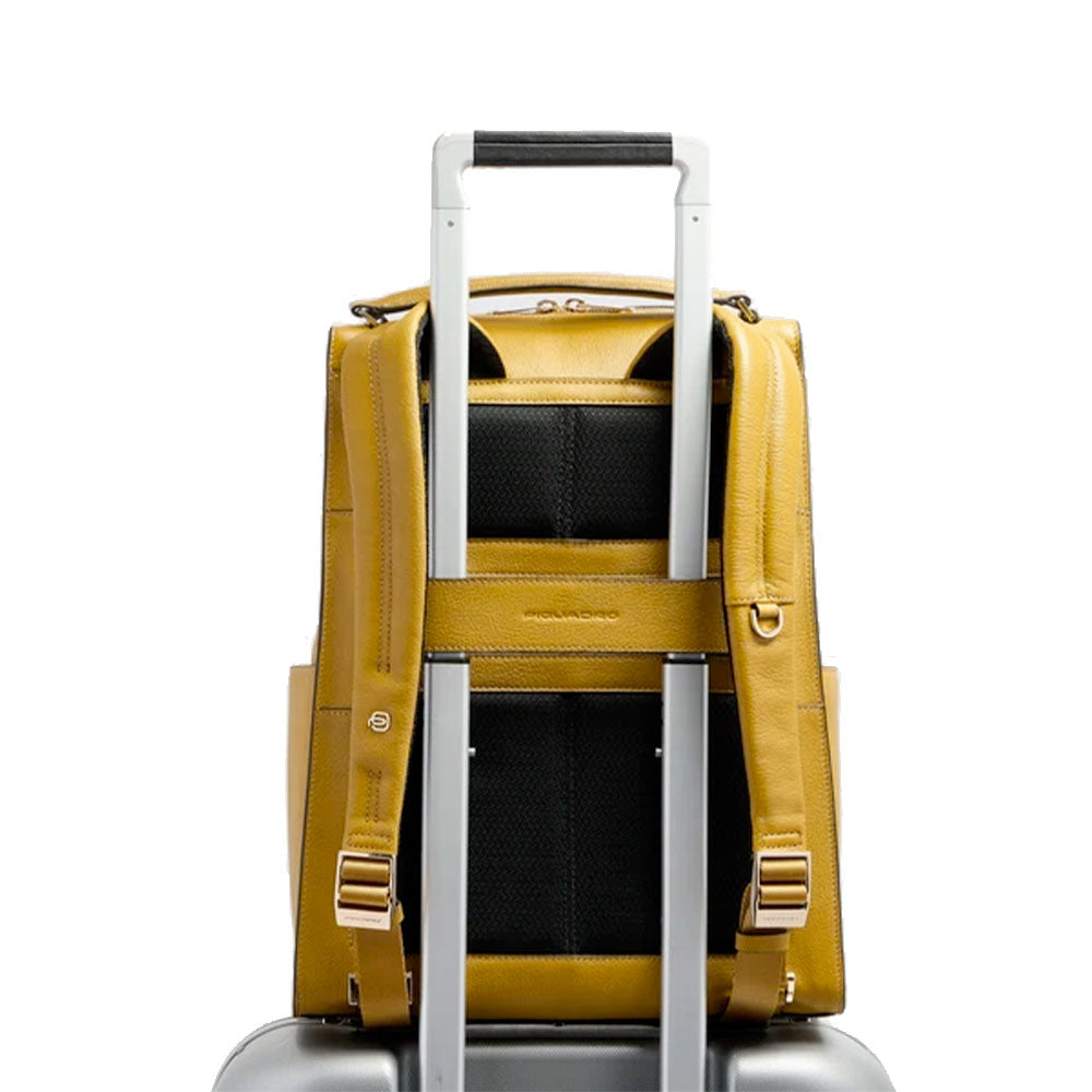 Women's Yellow Leather Backpack PIQUADRO with 14" Laptop Compartment - CA6772W140