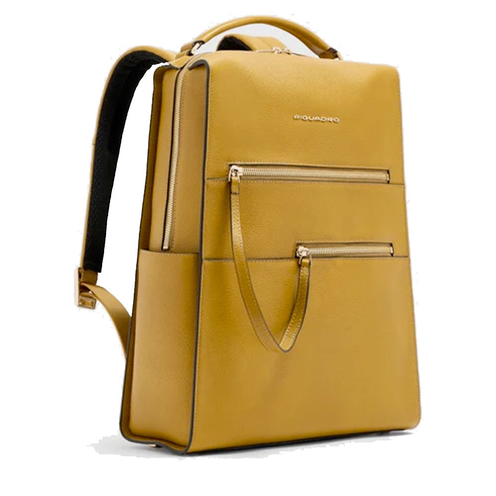 Women's Yellow Leather Backpack PIQUADRO with 14" Laptop Compartment - CA6772W140