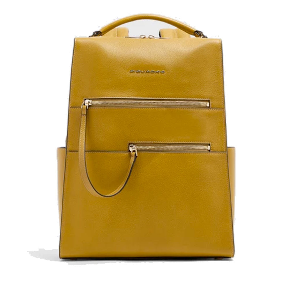 Women's Yellow Leather Backpack PIQUADRO with 14" Laptop Compartment - CA6772W140