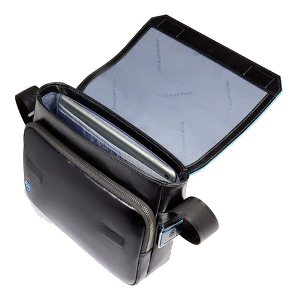 PIQUADRO Herren-Kulturbeutel Horizontal aus schwarzem Leder, Linie Blue Square – CA6812B2