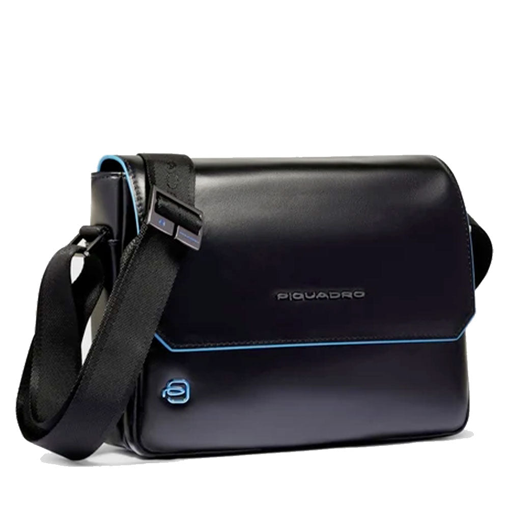 PIQUADRO Herren-Kulturbeutel Horizontal aus schwarzem Leder, Linie Blue Square – CA6812B2